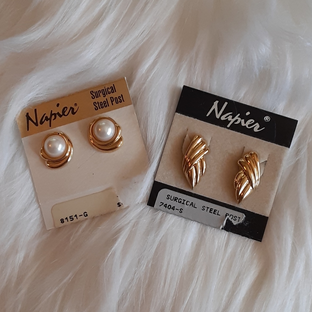 VINTAGE NAPIER EARRINGS, 2 pr. Surgical steel post